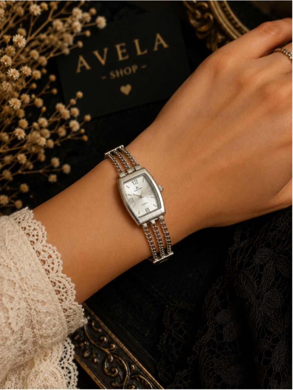 Vintage Louis Arden Silver Tone Quartz Bracelet Watch Triple Chain Band Untested